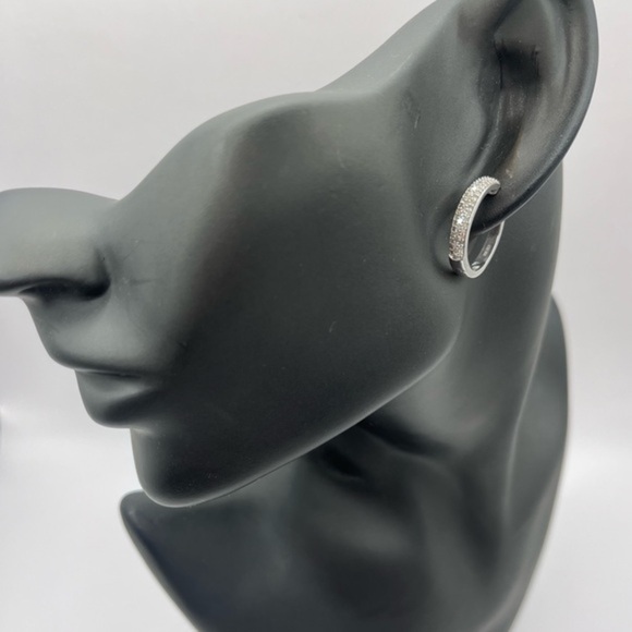 .50 CT Natural Diamond Triple Row Silver Earring Hoops - Picture 1 of 7